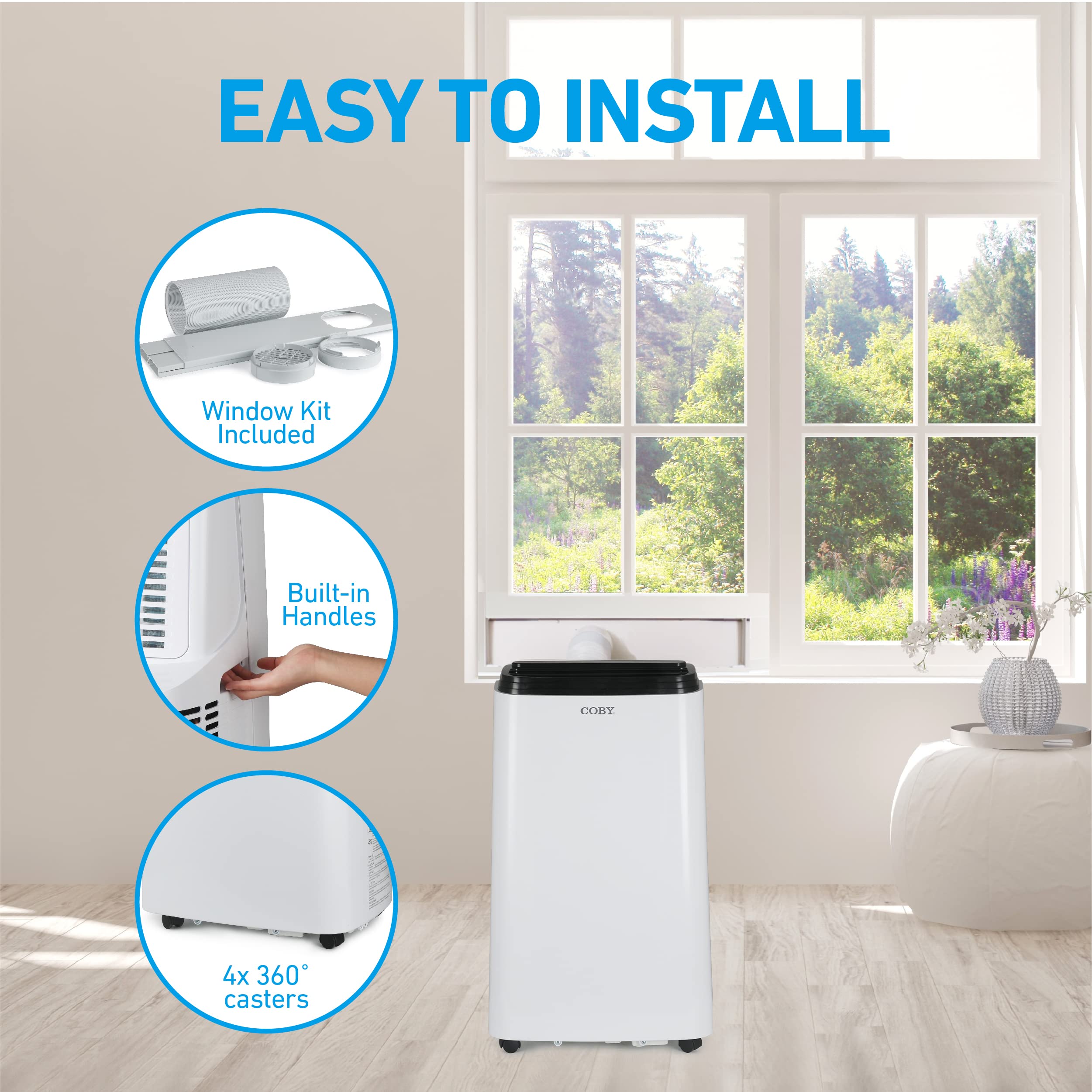 Coby CBPAC815H 4-in-1 Portable Air Conditioner with Heater, Dehumidifier & Fan - 12,000 BTU Cooling & Heating - White - Perfect for Bedrooms, Living Rooms & Home Offices