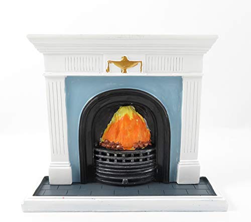 1:12 Scale White Georgian Fireplace with Flaming Fire - Miniature Resin Dollhouse Furniture for Melody Jane Dolls | Perfect for Victorian & Historical Dollhouse Displays
