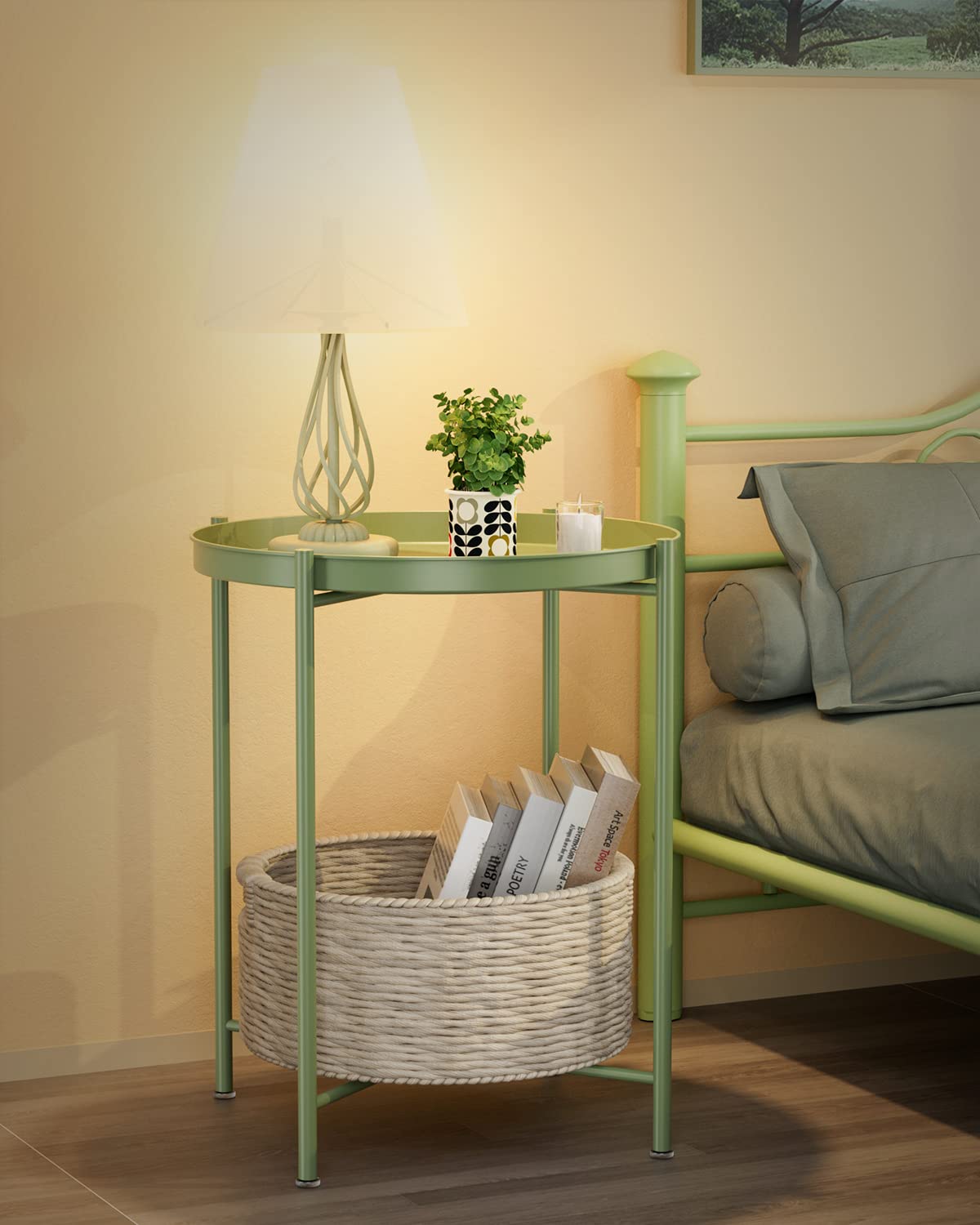 EKNITEY Small Side End Table - Metal Side Table with Removable Tray, Waterproof for Indoor & Outdoor Use - Perfect for Living Room, Bedroom, Balcony, Office, and Patio Decor