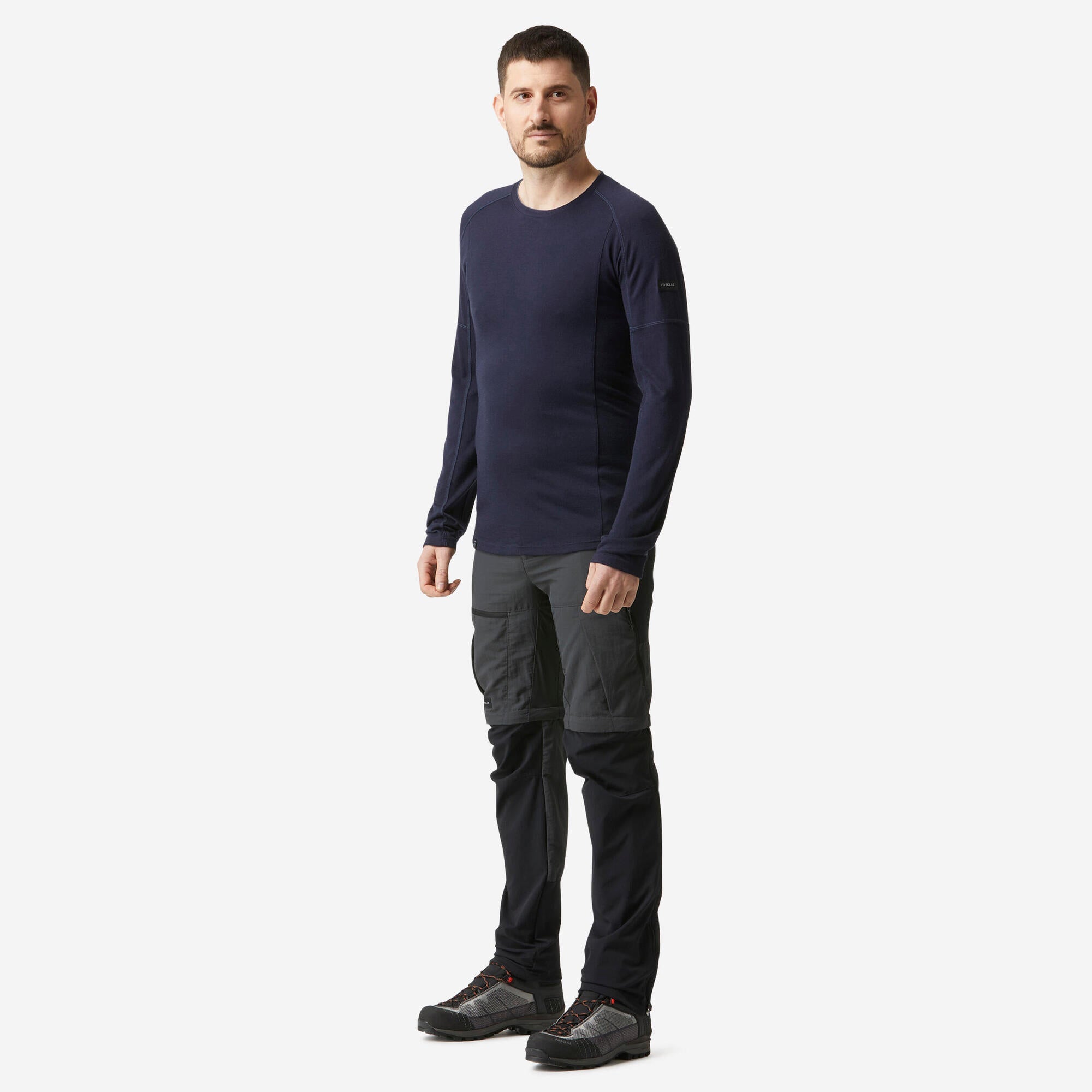 Forclaz Men's MT500 Merino Wool Long Sleeve Hiking Shirt - Warm & Breathable Base Layer for Outdoor Adventures & Cold Weather Activities