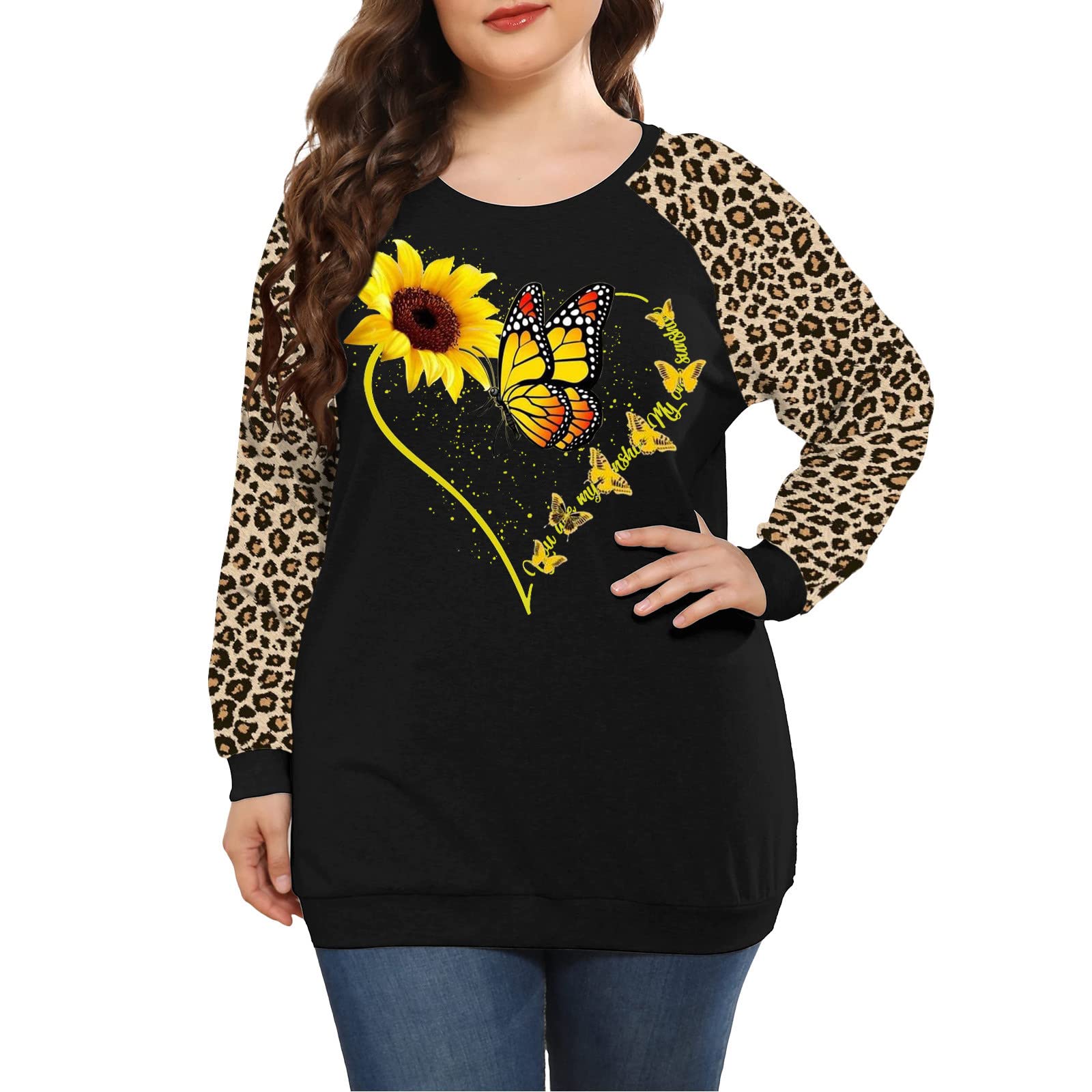 Women's Leopard Print Patchwork Long Sleeve T-Shirt - Crew Neck Basic Pullover Top Blouse | Comfortable Casual Wear for Everyday Outfits, Work & Weekend Style