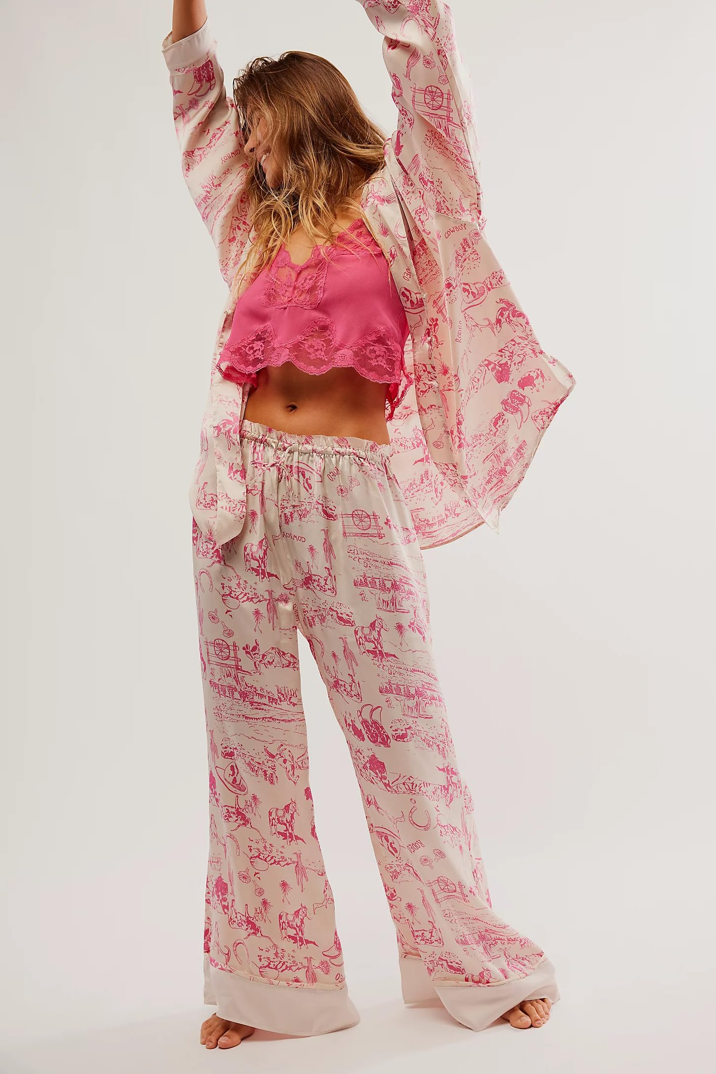 Women's Y2K Silk Pajama Set - Floral Print Long Sleeve Button Down Shirt & Wide Leg Pants 2-Piece Lounge Outfit for Sleepwear, Loungewear & Relaxation at Home