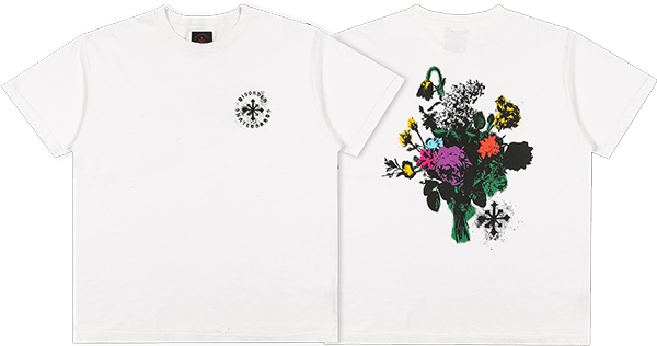 Vintage Floral Stencil Graphic T-Shirt for Women - Medium Size, Distressed White Cotton Tee - Perfect for Casual Wear, Street Style & Festival Outfits