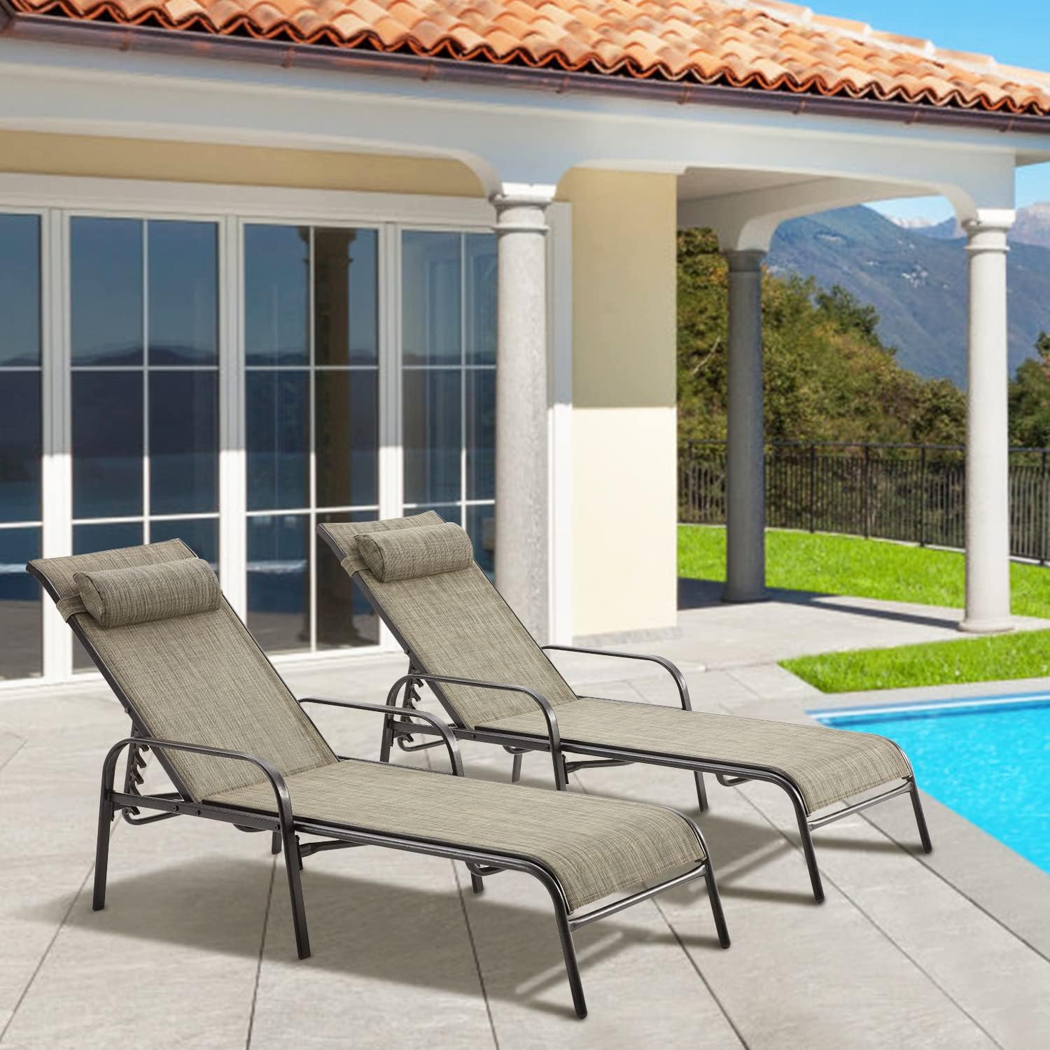 EROMMY Patio Chaise Lounge Set of 2 - Brown Outdoor Lounge Chairs for Poolside, Garden & Backyard Relaxation | Weather-Resistant Patio Furniture