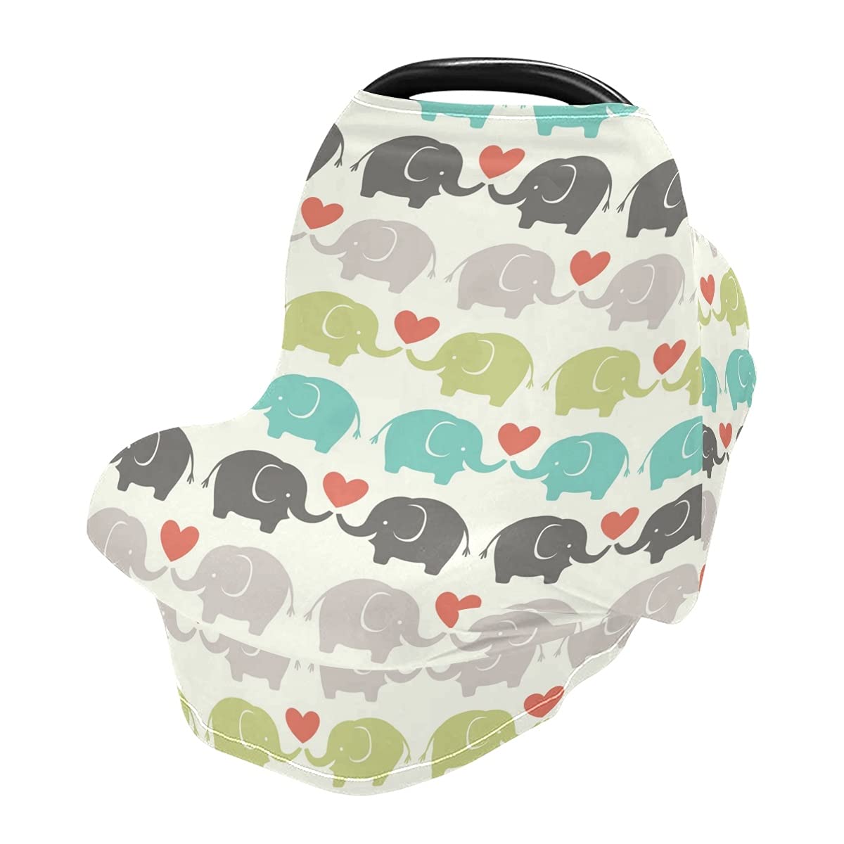 Love Elephant Baby Car Seat Cover & Nursing Scarf - Stretchy Carseat Canopy, Breastfeeding Cover for Boys & Girls - Perfect for Strollers, Shopping & Outdoor Adventures