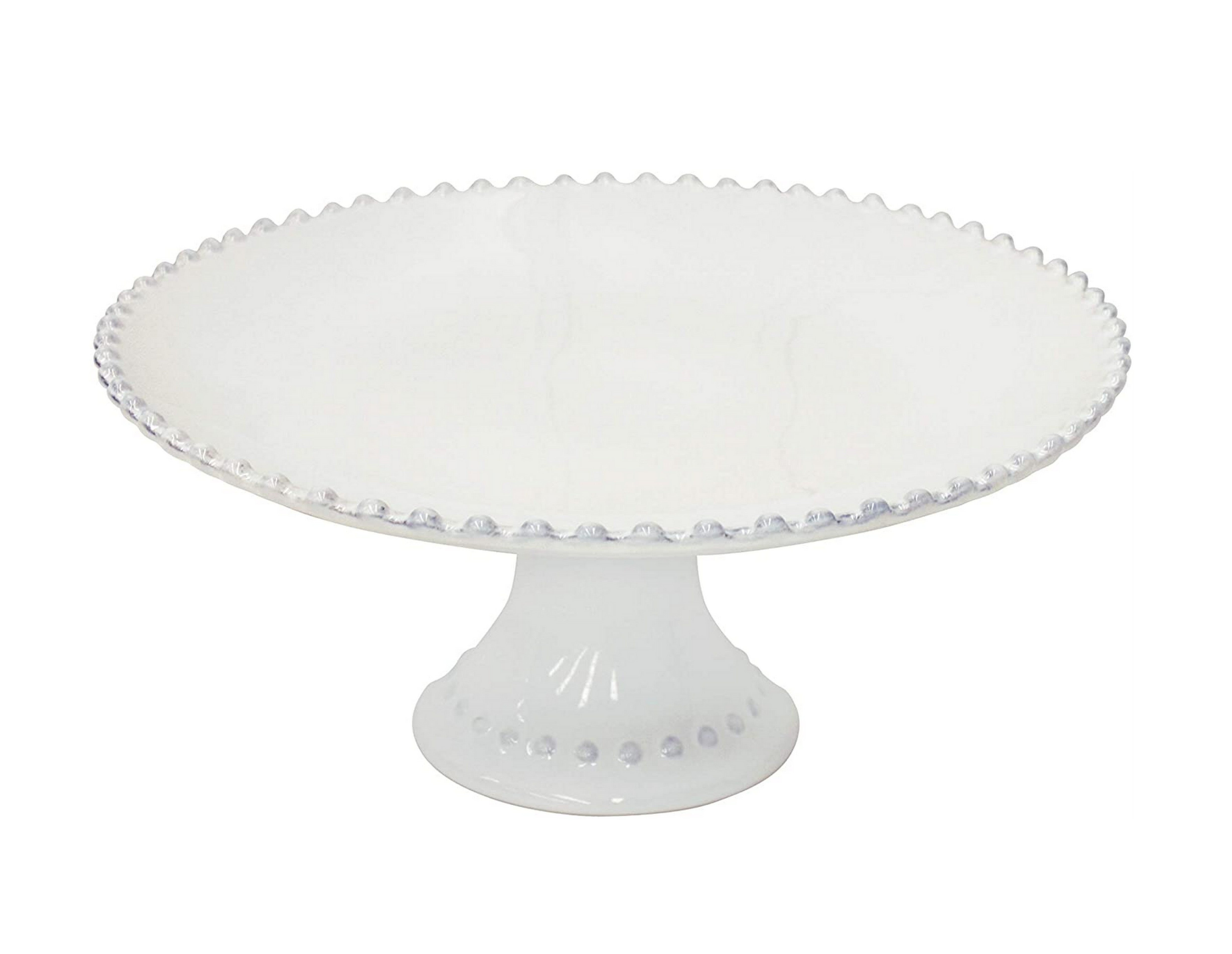 COSTA NOVA Pearl Collection White Stoneware Ceramic Cake Stand - 11.25 Inch Medium Size for Wedding, Birthday Party & Dessert Display
