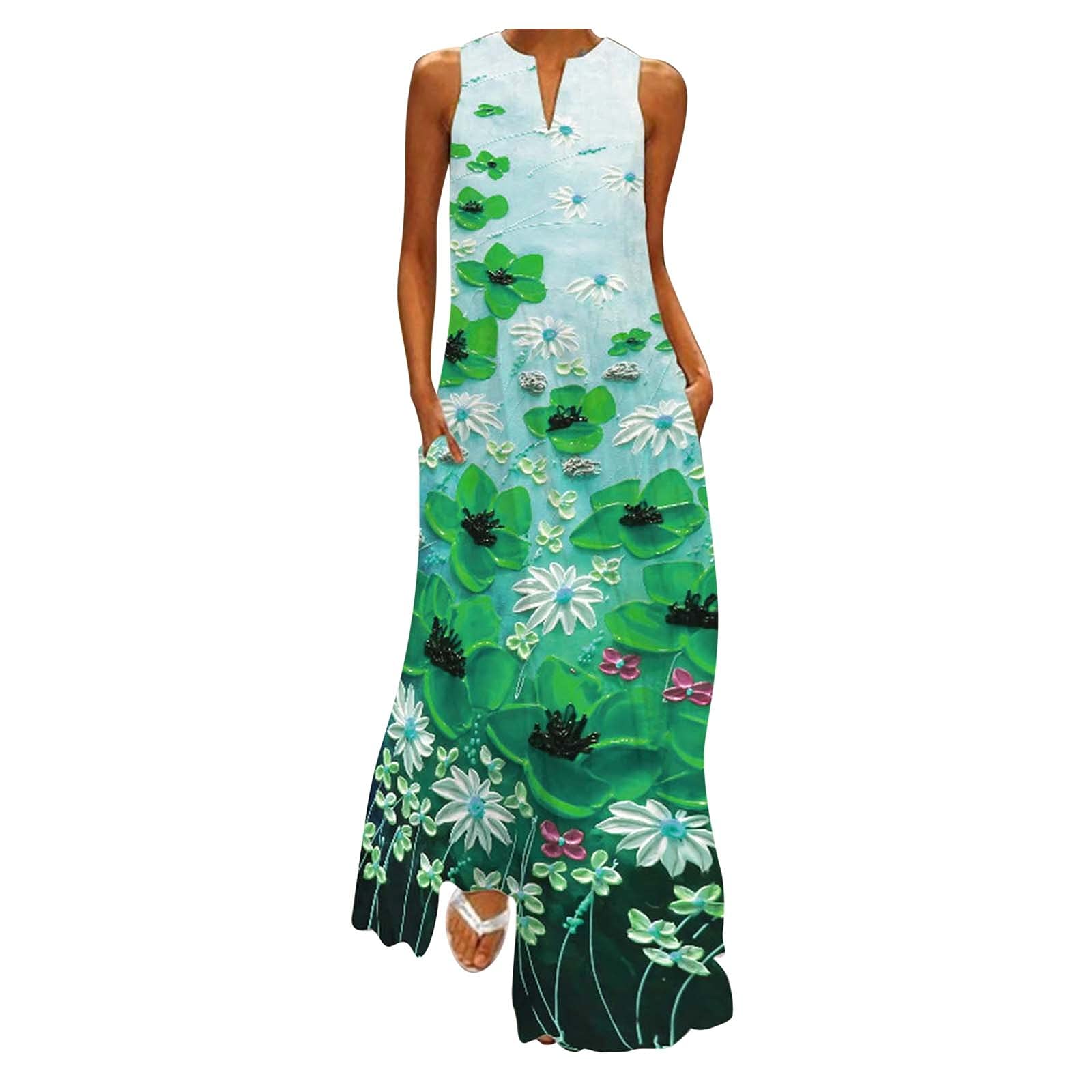 iQKA Women's Summer Casual Tank Dress - Sleeveless V-Neck Loose Fit Sundress for Beach, Vacation & Party | Lightweight Comfortable Vestidos for Outing, Travel & Daily Wear