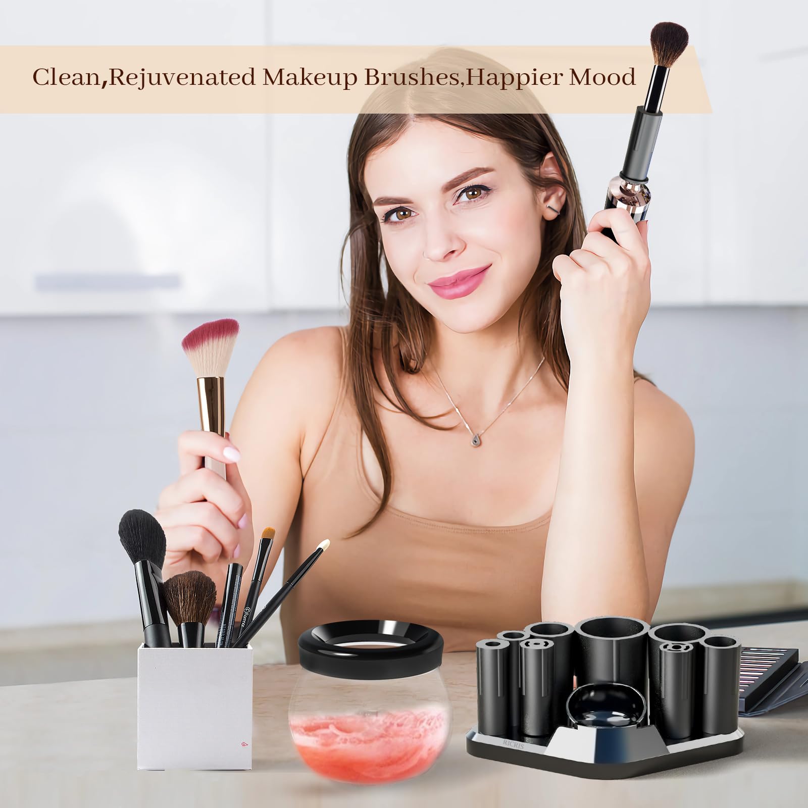 Premium Electric Makeup Brush Cleaner & Dryer - Automatic Fast Cleaning Spinner Machine for Cosmetics Brushes (Black) | Perfect for Home, Salon & Professional Makeup Artists