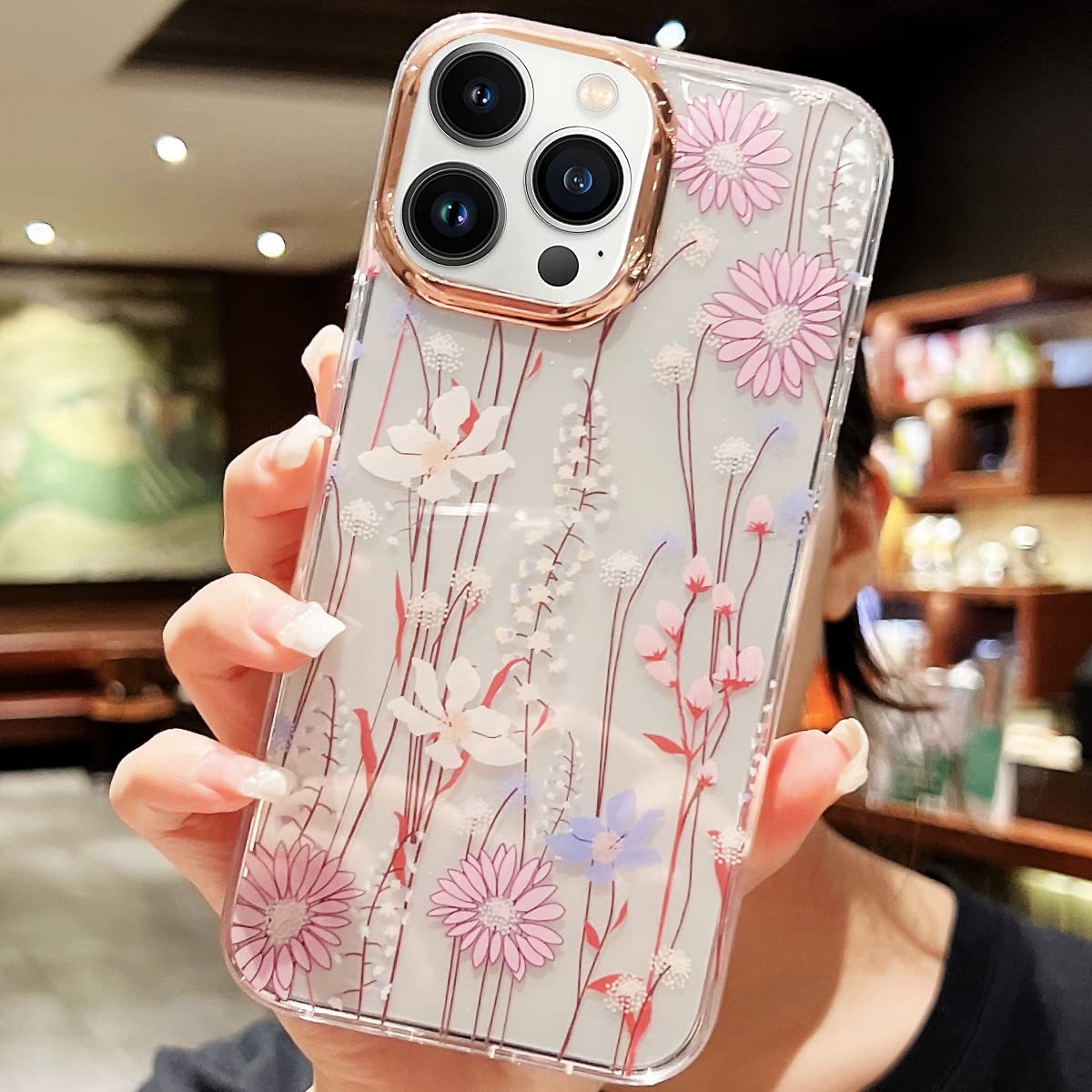 MAKEBETT iPhone 13 Pro Max Case 6.7 Inch - Slim Fit Soft TPU Shockproof Protective Phone Cover with Daisy Floral Design for Women & Girls | Perfect for Everyday Use, Work, School & Travel