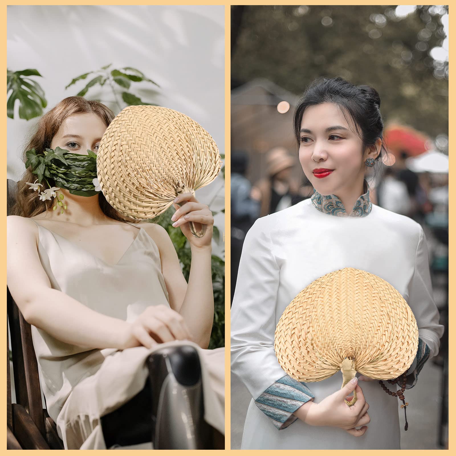 Chunful 15-Piece Natural Raffia Hand Fans - Palm Leaf Wedding Fans for Summer Cooling, Bulk Party Favors, Farmhouse Wall Decor | Perfect for Weddings, Beach Parties & Outdoor Events