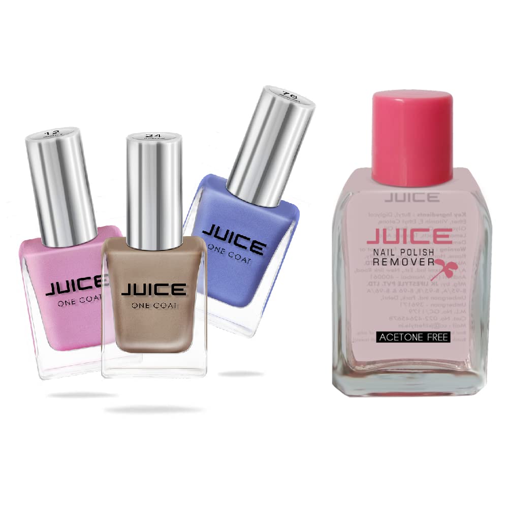 JUICE Quick-Dry Long-Lasting Nail Polish Set - Chip Resistant, High Gloss Gel Finish, F&D Approved Colors (3-in-1 Combo #03 + Remover) - Perfect for Salon, Home Manicures & Special Occasions