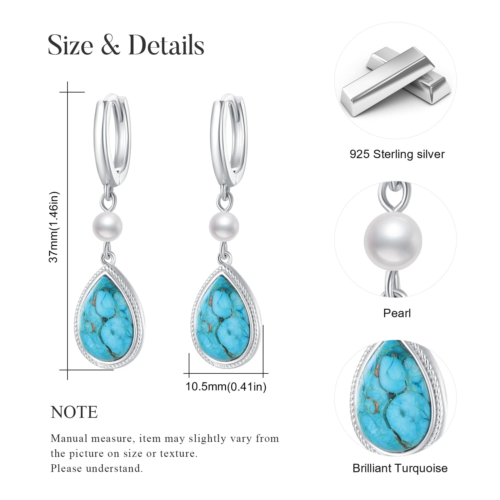 Turquoise Dangle Earrings for Women - S925 Sterling Silver Rectangle Leverback Gemstone Jewelry | Boho Chic Accessories for Parties, Weddings & Everyday Wear