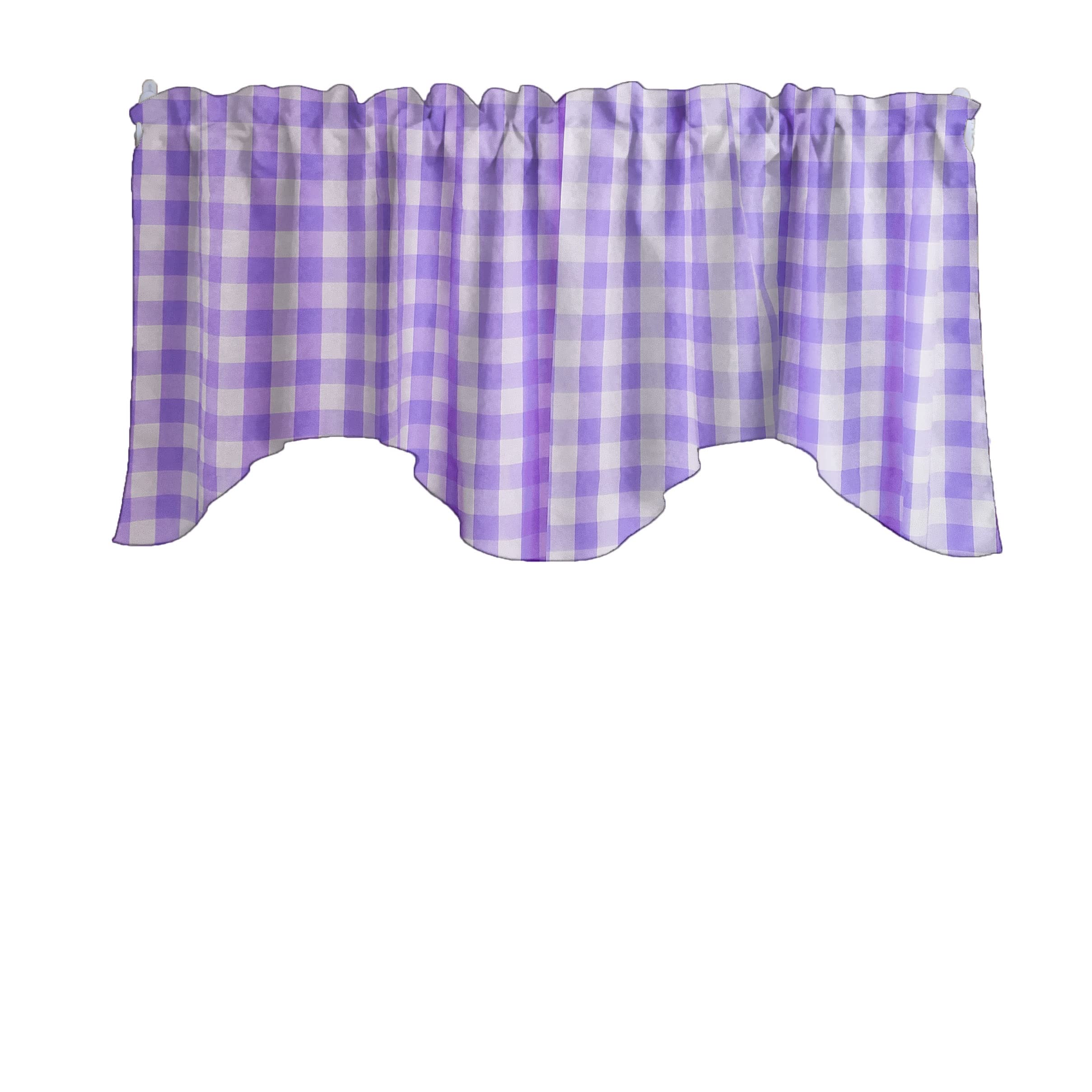 Lavender Cotton Gingham Checkered Print Scalloped Wave Window Valance - Elegant Home Décor for Bedroom, Nursery & Kitchen - Perfect for Farmhouse, Cottage & Vintage Style Windows