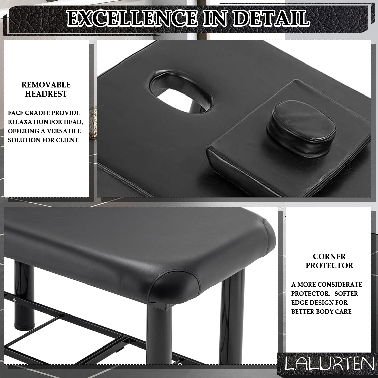Professional Heavy Duty Massage Table with Metal Frame - Adjustable Spa & Physical Therapy Bed, PU Leather Waxing & Exam Table for Estheticians (Black) - Perfect for Salon, Clinic & Home Use