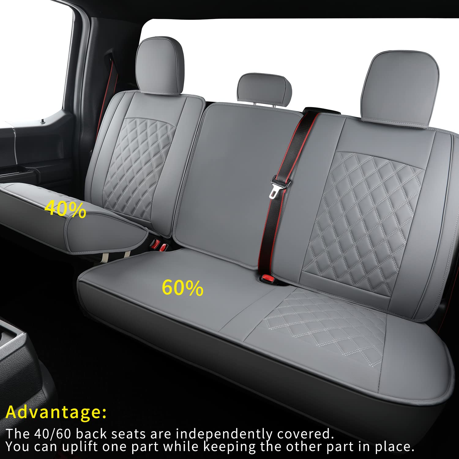 LUCKYMAN Club F150 Faux Leather Seat Covers S07-Q2 - Full Set Gray - Compatible with 2015-2025 Ford F150 & 2017-2025 F250 F350 F450 Pickup Trucks - Premium Protection & Comfort for Work & Road Trips