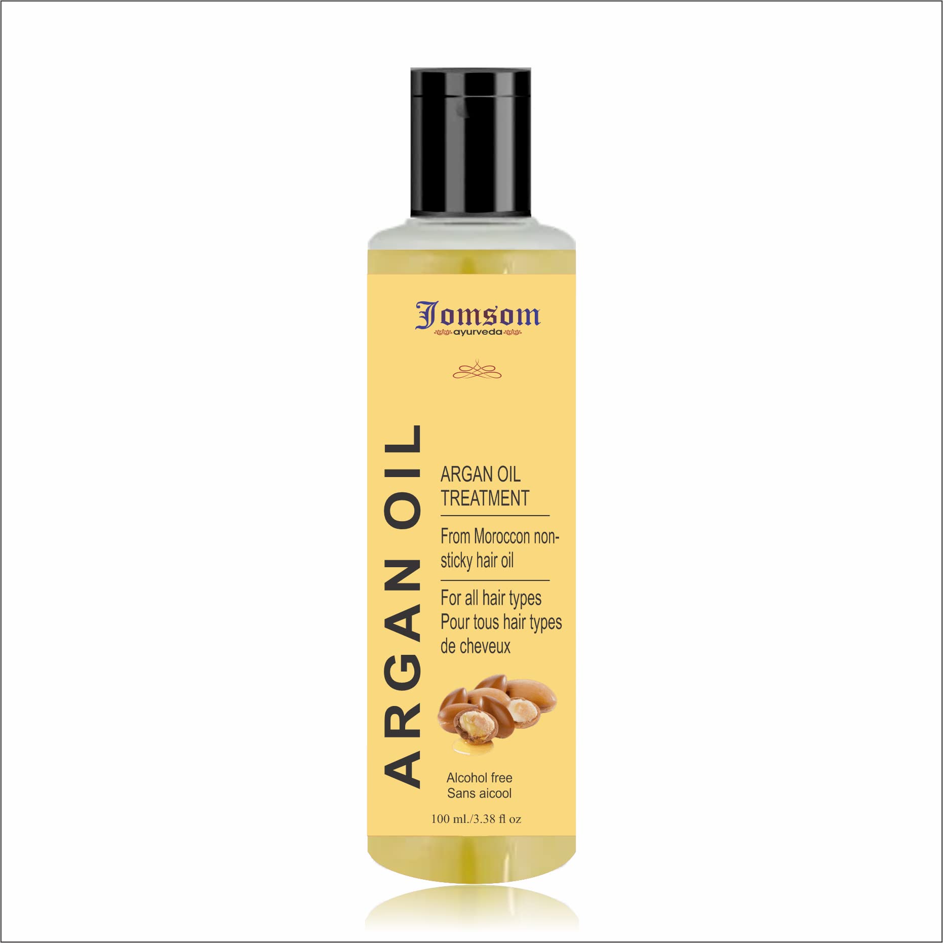 Jomsom Ayurvedic Moroccan Argan Hair Oil - 100% Vegan & Cruelty-Free Hair Treatment for Dry, Damaged Hair | Paraben & Silicone Free | 200ml Bottle | Perfect for Daily Hair Care & Split End Repair