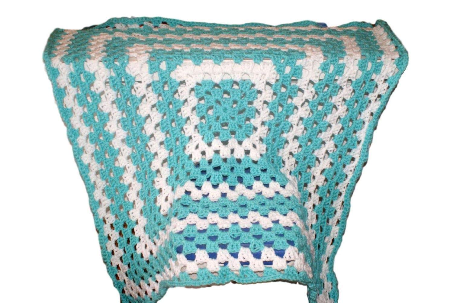 Handmade Crochet Baby Afghan Blanket - Soft Turquoise Granny Square Quilt for Crib Cover | Perfect for Nursery, Baby Shower Gift & Cozy Newborn Photography Props