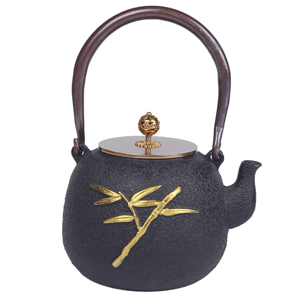 Japanese Style Cast Iron Teapot 1.2L - Traditional Tetsubin Tea Kettle with Golden Bamboo Pattern | Heat Retention Iron Kettle for Tea Brewing | Perfect for Home Tea Ceremonies, Office Use & Gift Giving