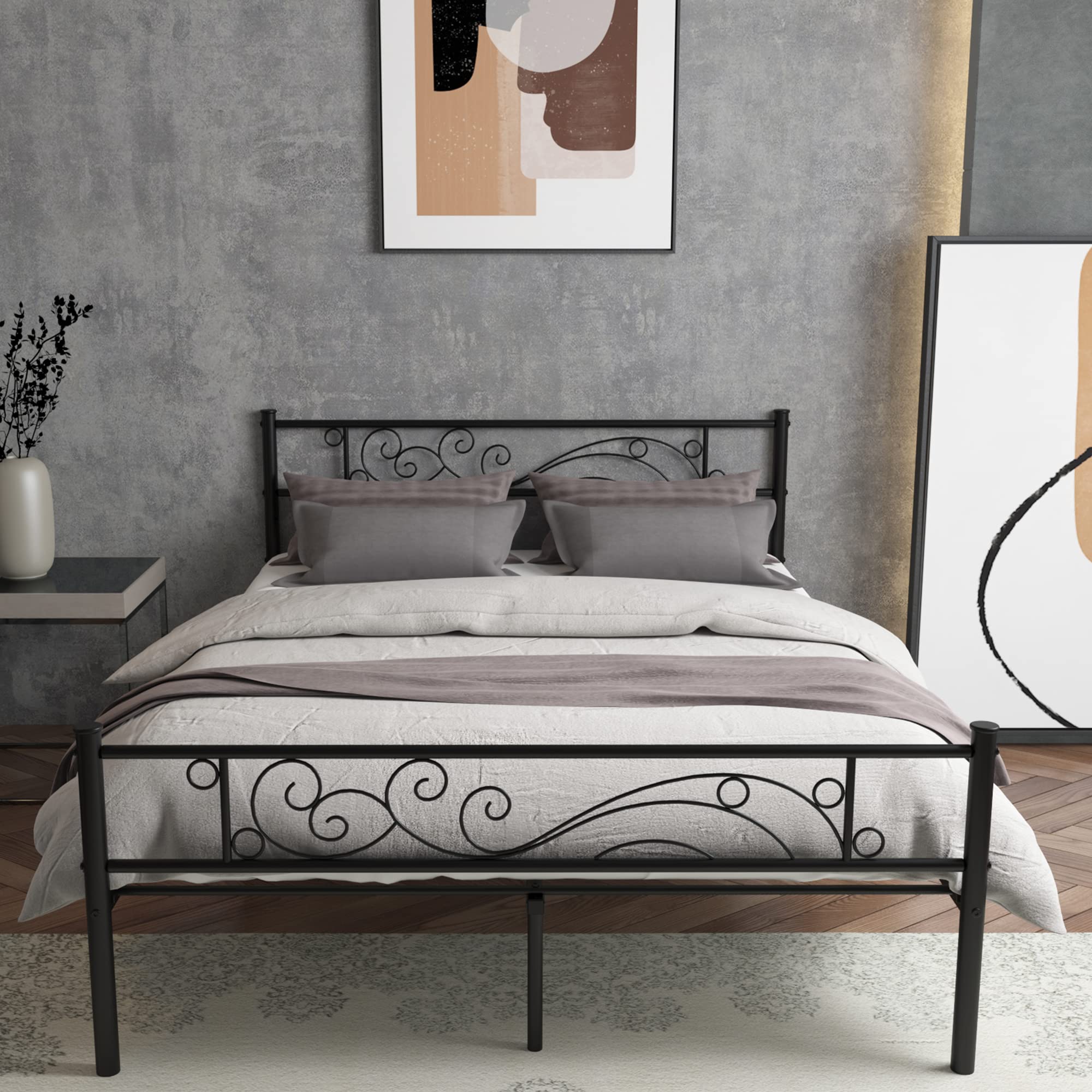 Weehom Full Size Metal Bed Frame with Headboard & Footboard - Sturdy Platform Bed Base, No Box Spring Needed - Black - Perfect for Modern Bedrooms & Guest Rooms