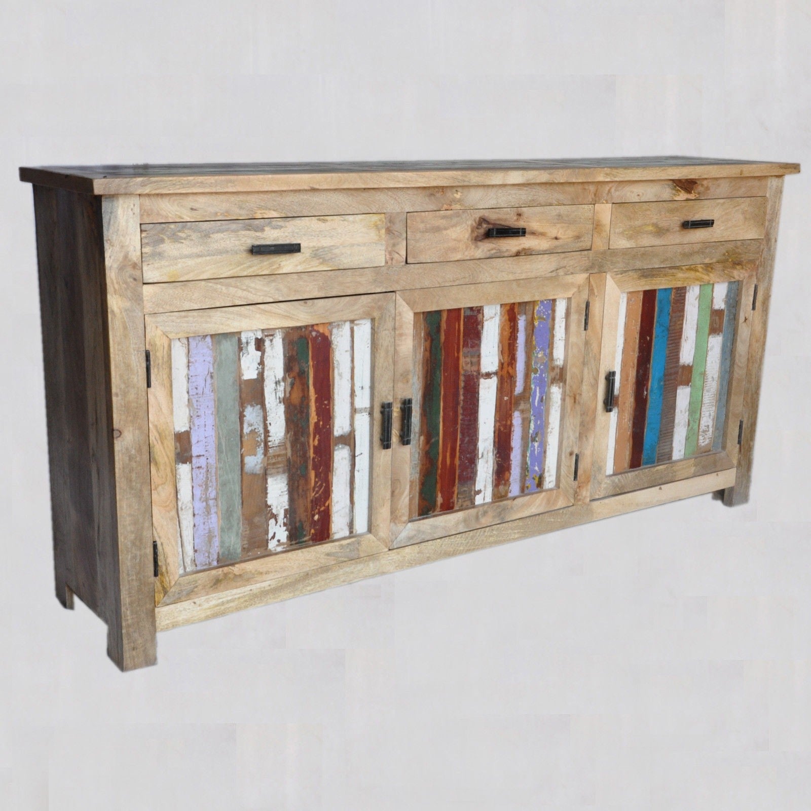 Reclaimed Wood & Mango Wood Large Sideboard Buffet Hutch - Natural Finish 180-200cm - Rustic Dining Room Storage Cabinet for Farmhouse Decor