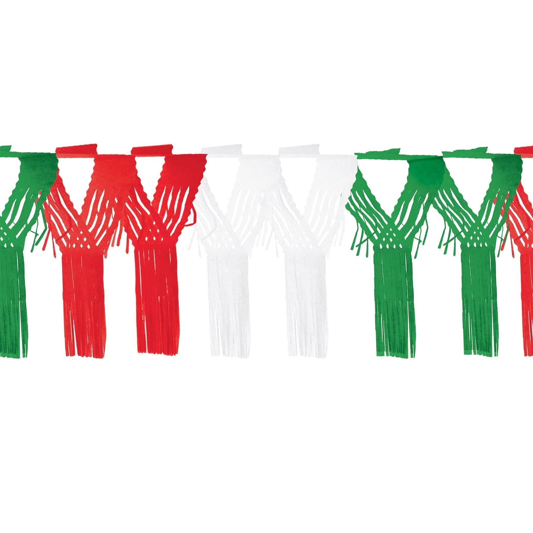 12 Pack Beistle Fiesta Drop Fringe Garland - Red, White & Green Party Decorations for Cinco de Mayo, Birthday & Mexican Themed Parties
