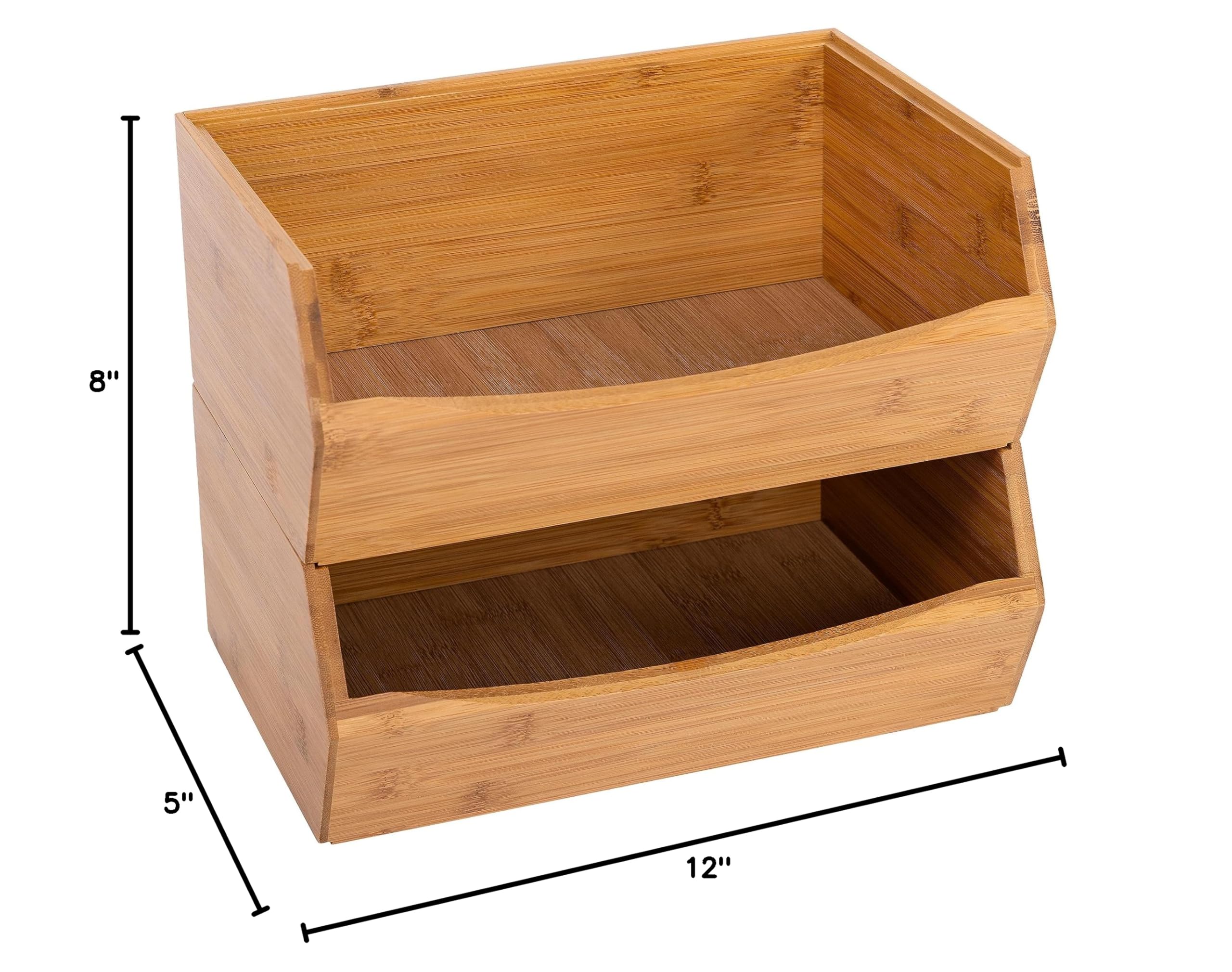 Seville Classics Premium Bamboo Organizer Storage Bins - 2-Piece Stackable Set for Kitchen Utensils, Office Supplies, Makeup & More | Perfect for Pantry, Closet & Desk Organization