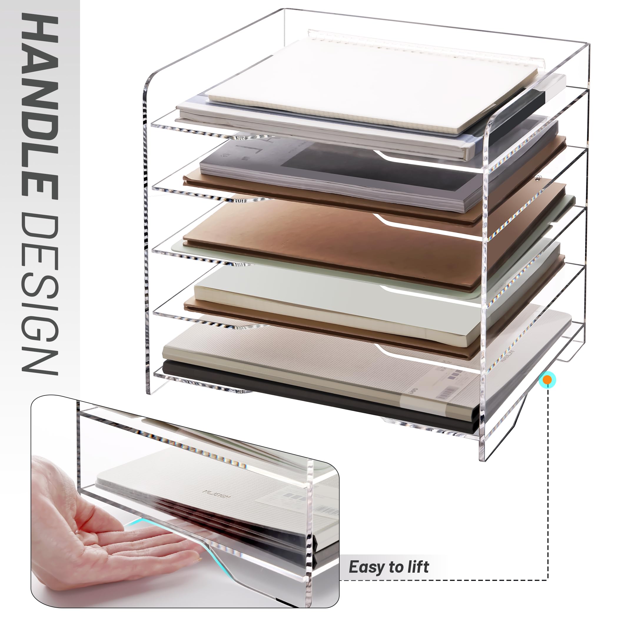 5-Tier Clear Acrylic Desk File Organizer with Handle - Letter Tray Paper Document Holder for Office, Home & Classroom - Perfect for Organizing Mail, Bills, Schoolwork & Office Supplies