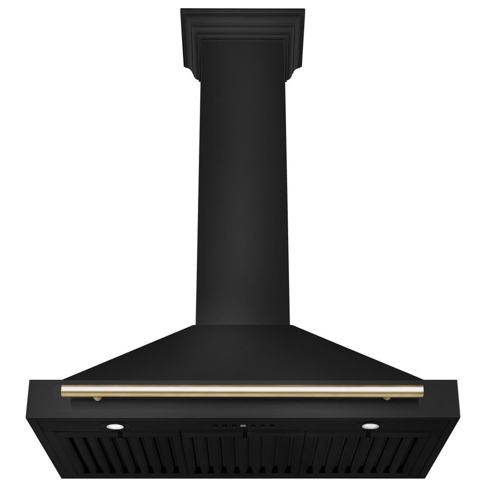 ZLINE Autograph Edition 36 Inch Black Stainless Steel Wall Mount Range Hood with Polished Gold Handle - Professional Kitchen Ventilation for Modern Homes (BSKB4Z 36 G) - Perfect for Gas Stoves, Cooking, and Smoke Removal
