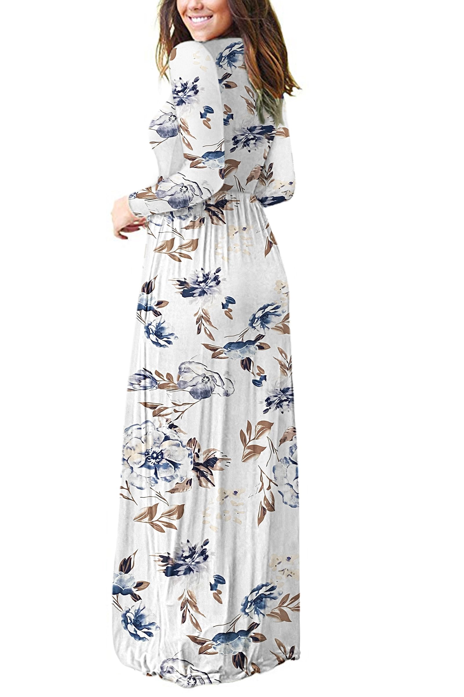 MISFAY Women's Long Sleeve Casual Maxi Dress with Pockets - Loose Fit Plain Long Dress for Everyday Wear, Beach, Travel & Date Night