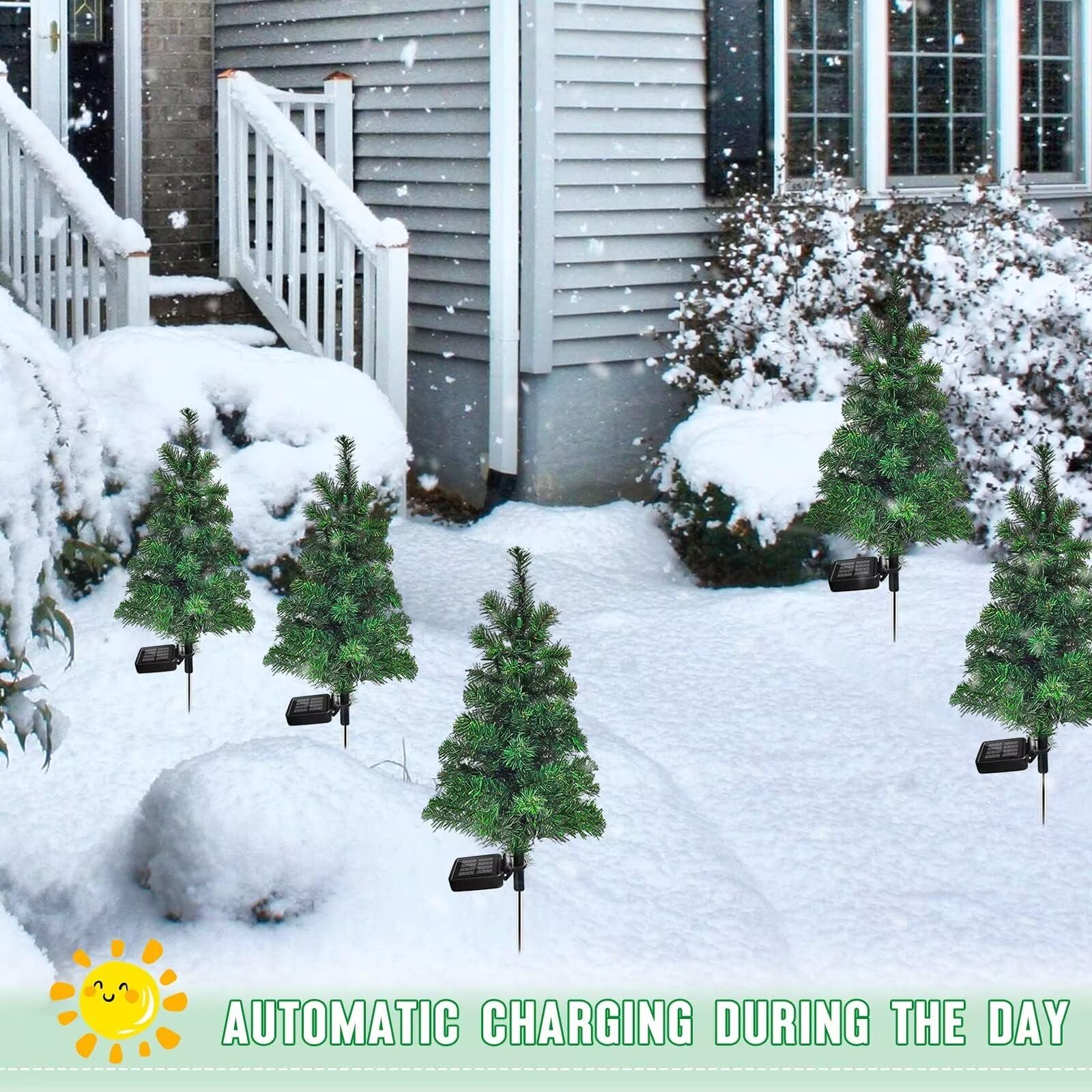 4PCS Solar Christmas Tree Garden Stake Lights - Waterproof Outdoor Xmas Decorations for Yard, Patio, Pathway - Holiday Lighting for Christmas Décor & Festive Ambiance