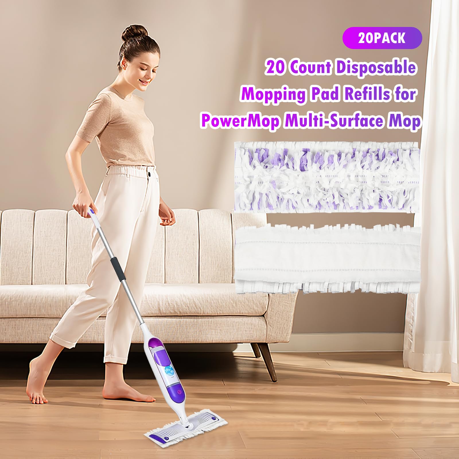 20-Pack Disposable Mopping Pads Refills for PowerMop - Multi-Surface Floor Cleaning Pads Replacement for Hardwood, Tile & Laminate Floors - Ideal for Kitchen, Bathroom & High-Traffic Areas