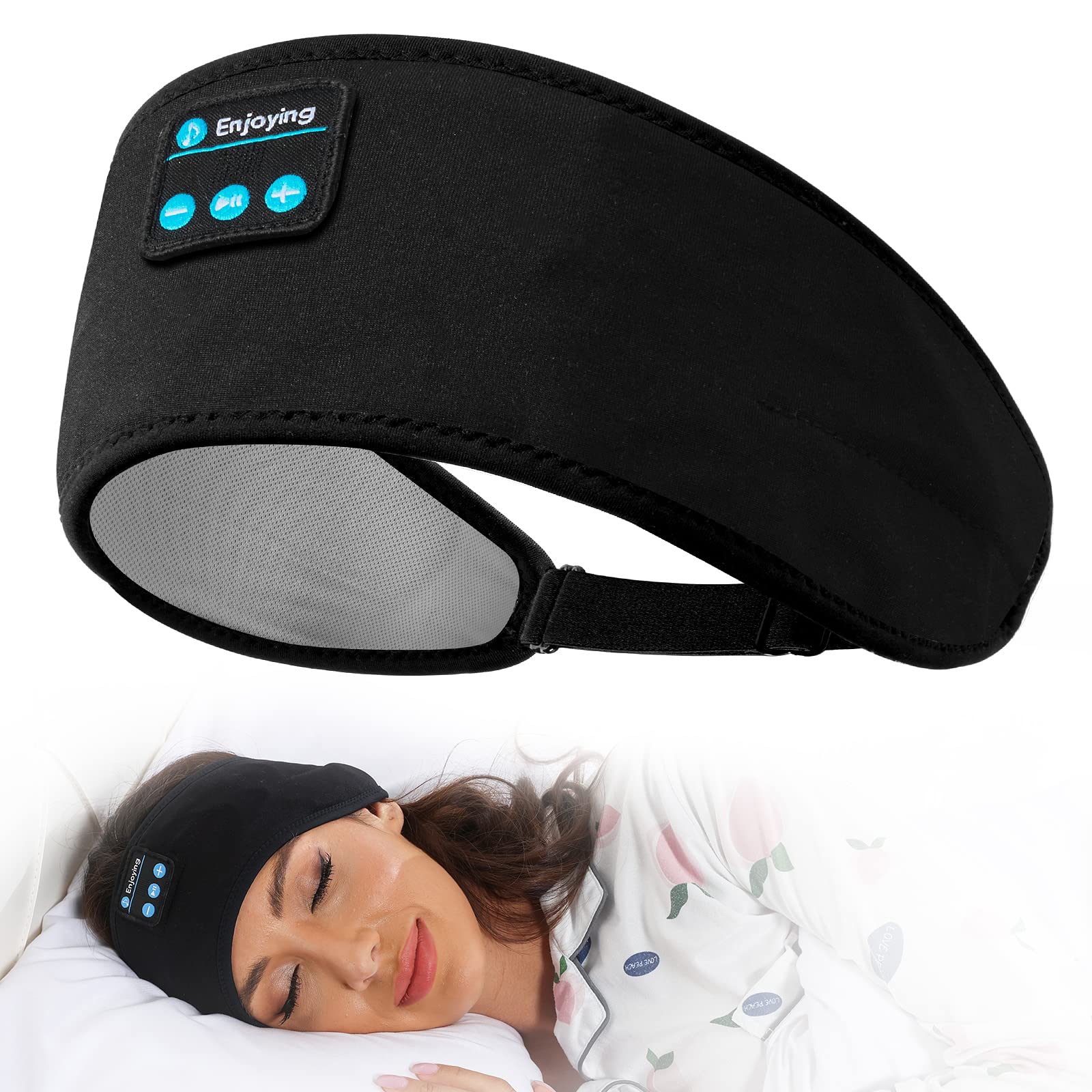 Perytong Bluetooth Sleep Headphones - Adjustable Soft Headband with Built-in Speakers for Sleeping, Workout, Running, Yoga, Travel & Insomnia Relief | Comfortable Wireless Headphones for Night Use, Meditation & Relaxation