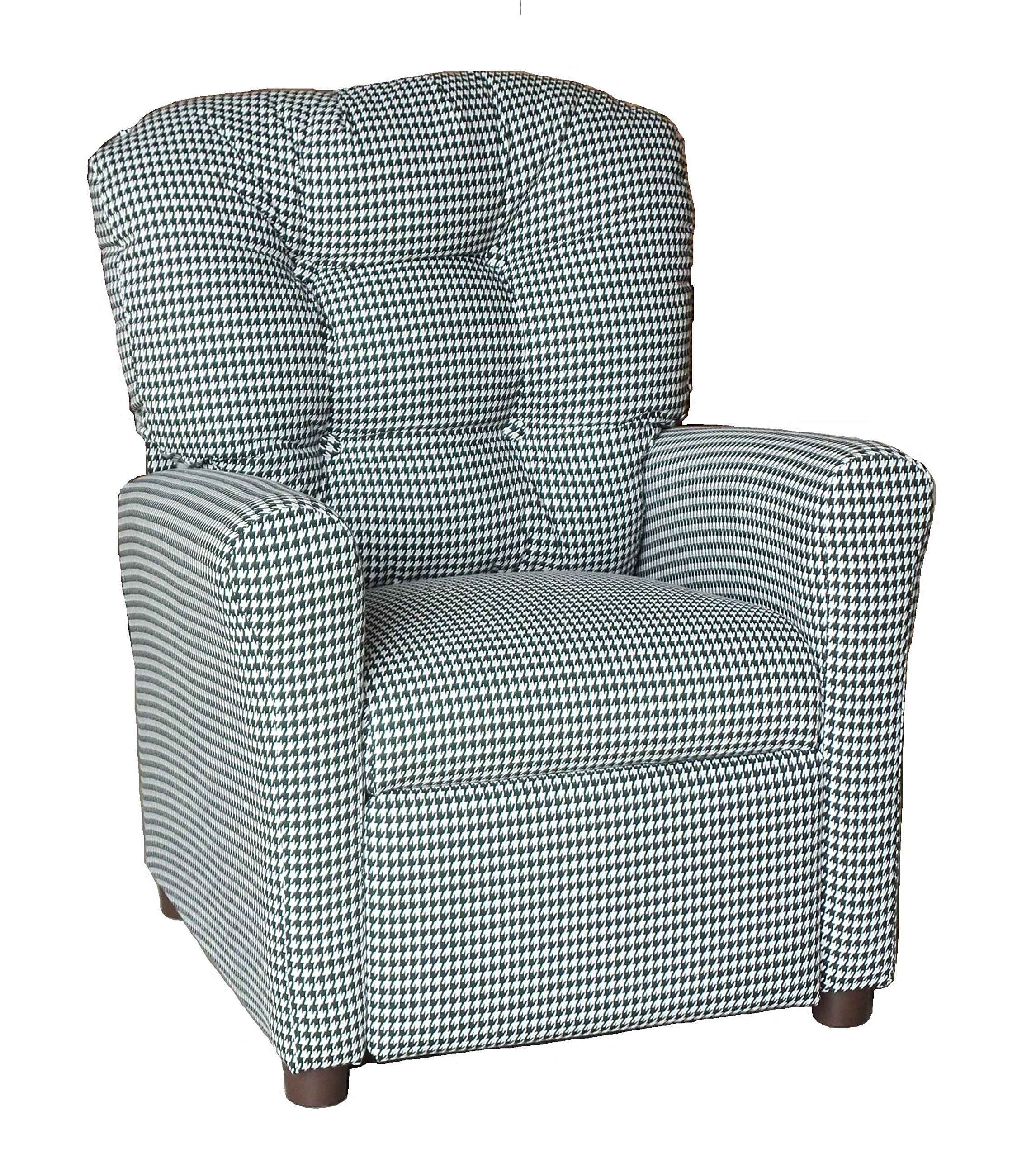 Brazilian Kids Button Back Recliner Chair - Houndstooth Pattern Upholstered Children's Armchair for Bedroom, Playroom & Nursery (Blue/Gray) - Perfect for Reading, Gaming & Relaxing