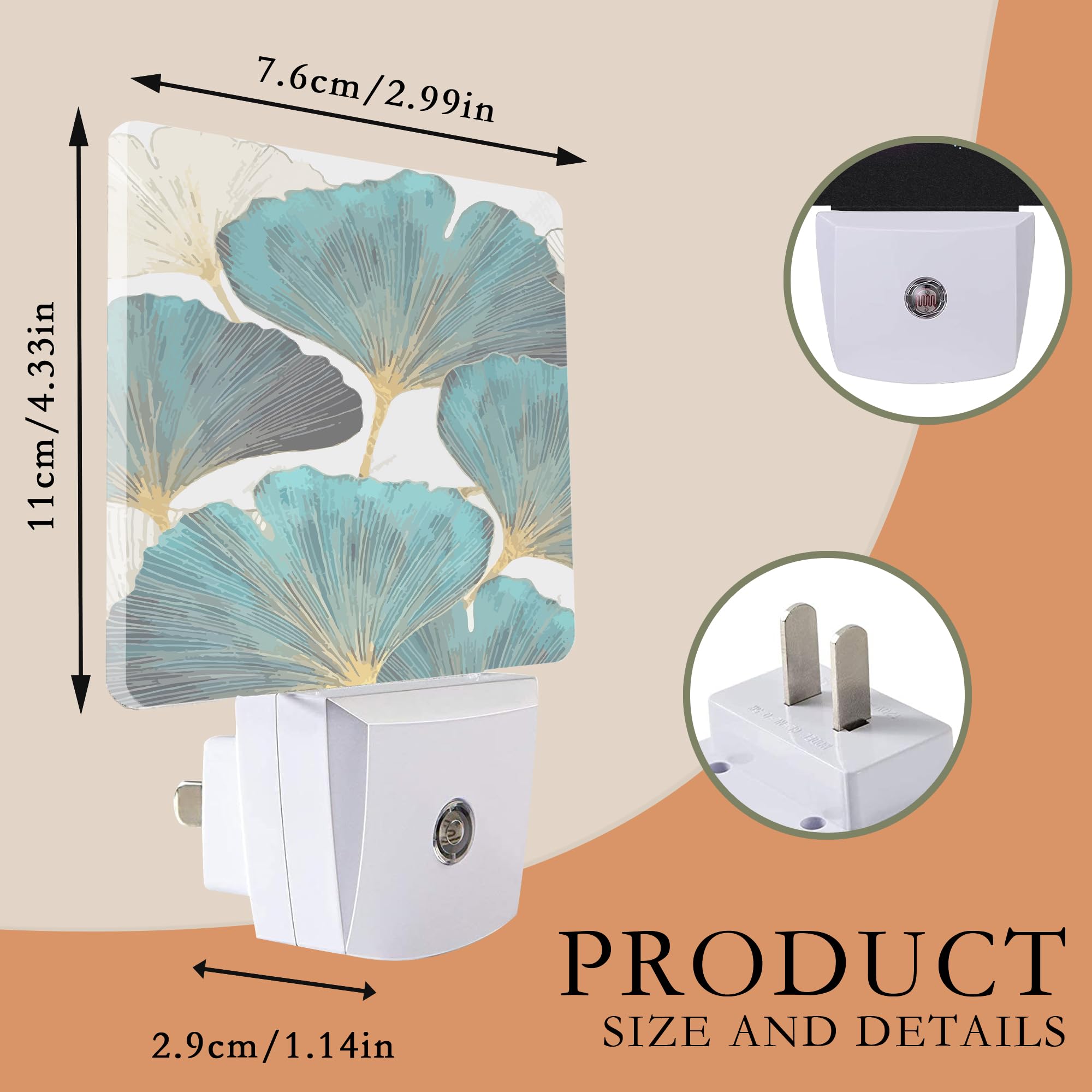 Green Ginkgo Leaves Night Light - LED Plug-in Wall Nightlight for Kids Bedroom, 0.5W Sleep-Friendly Decorative Lamp | Perfect for Nursery, Children's Room & Hallway Safety Lighting