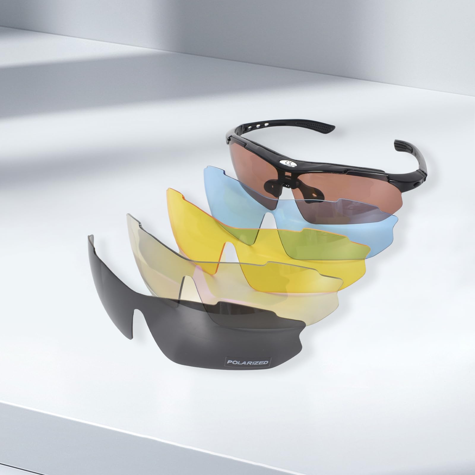 Polarized Sunglasses for Men & Women - 5 Interchangeable Lenses, UV400 Protection Cycling Glasses for MTB, Fishing, Running & Outdoor Sports - Perfect for Cycling, Driving, Beach & Summer Activities