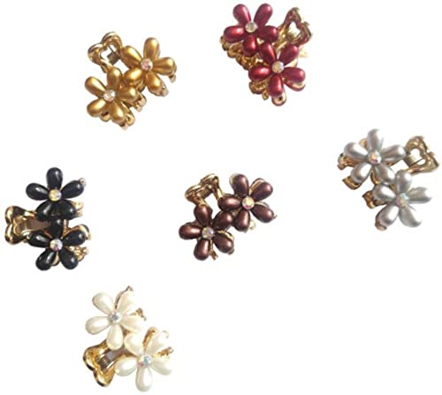 DENICRAAS 6-Piece Pearl Flower Hair Claw Clips Set - Mini Small Bridal Hairpins for Women & Girls (White, Gold, Multicolor) - Perfect for Weddings, Parties, and Everyday Styling