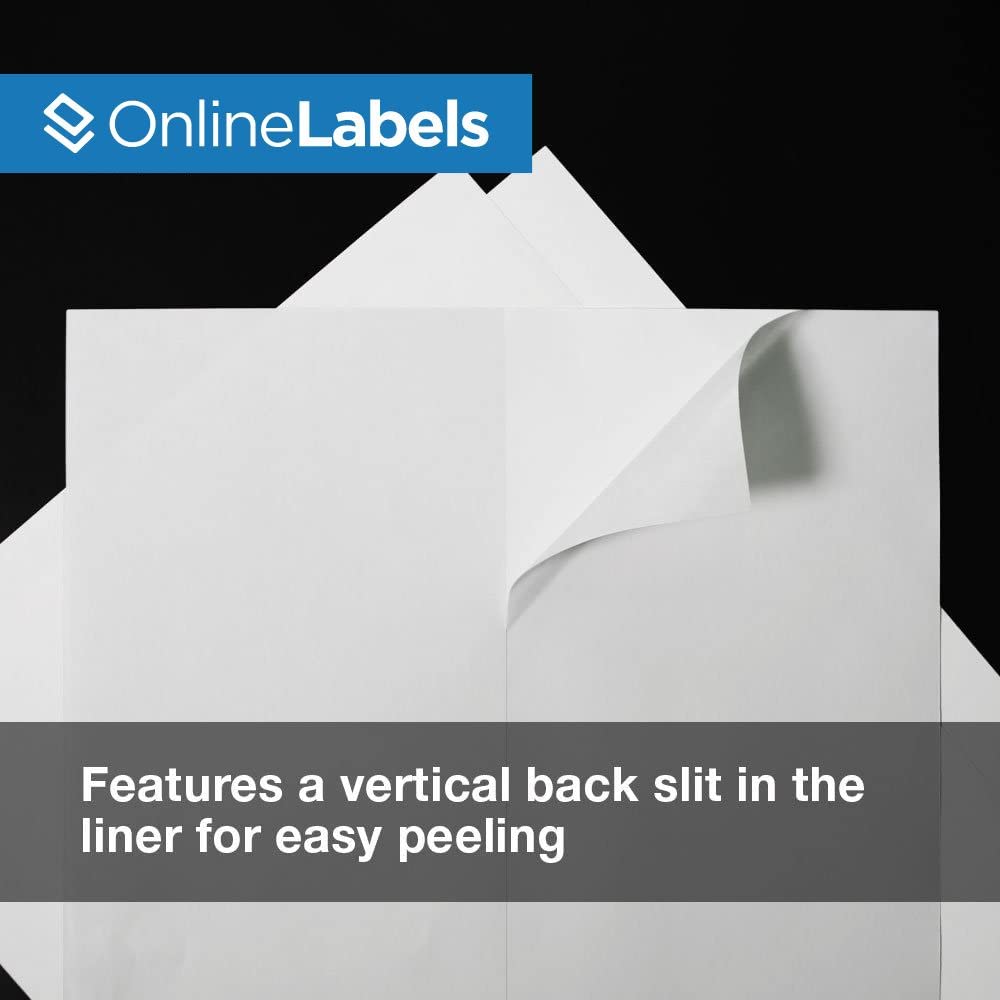 8.5 x 11 Inch White Glossy Full Sheet Labels for Laser Printers - 250 Sheets Pack - Vertical Back Slit for Easy Peeling | Perfect for Mailing, Shipping & Product Labeling | OnlineLabels