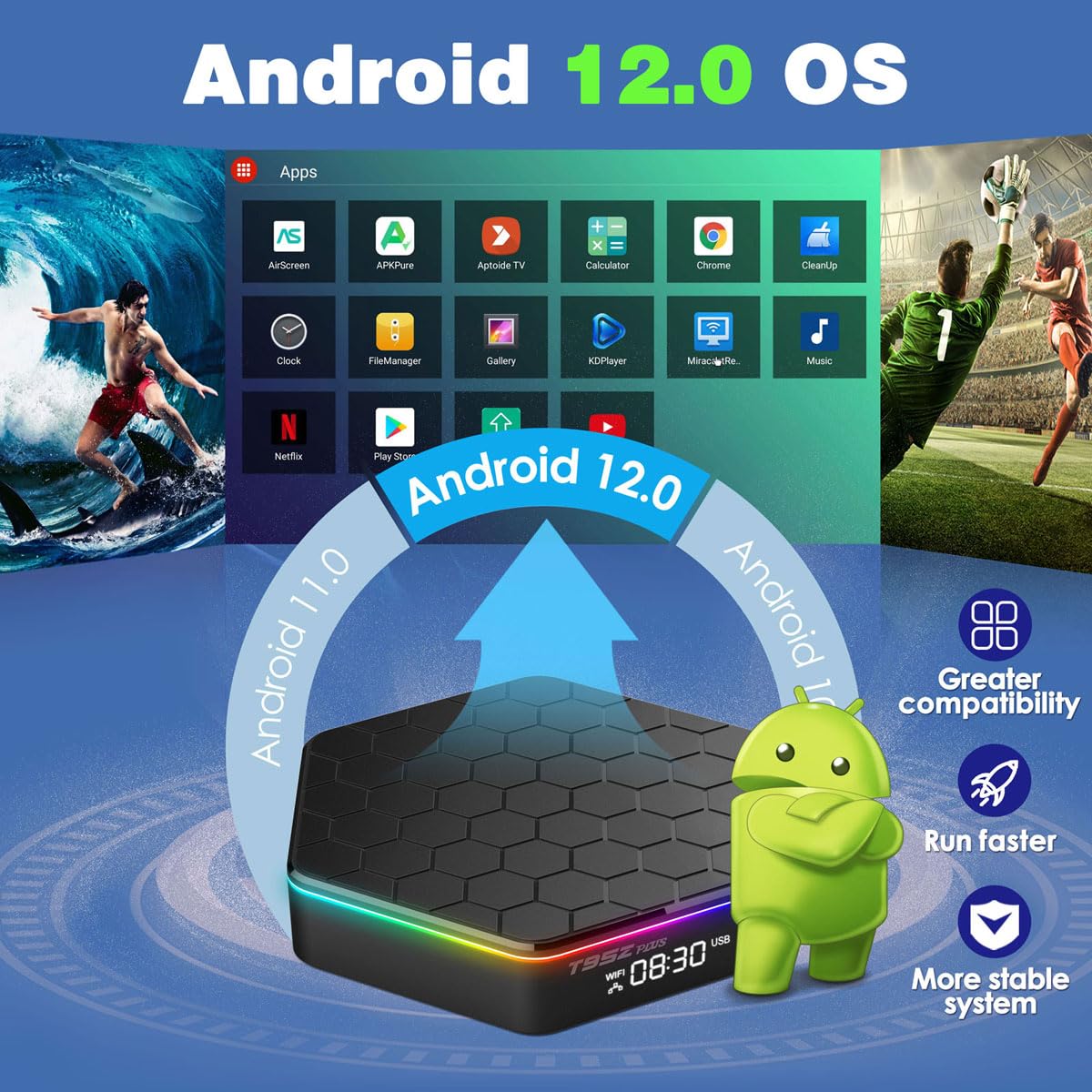 2025 T95Z Plus Android TV Box 12.0 - 6K Ultra HD, 4GB RAM 64GB ROM, H618 Chip, Dual WiFi 2.4G/5G, Bluetooth 5.0, HDR10+, 3D Support - with Mini Wireless Keyboard - Perfect for Streaming Netflix, Hulu, and Gaming on Your Smart TV