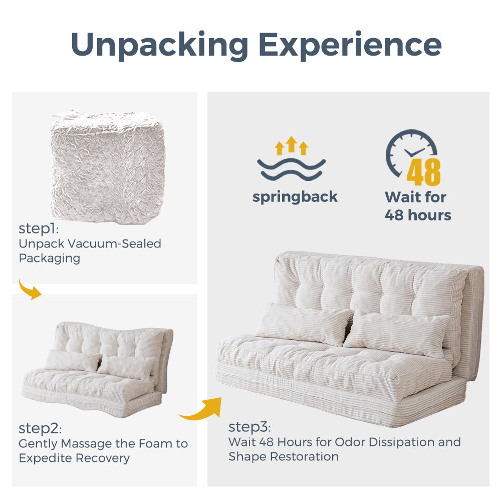 MAXYOYO Tufted Bean Bag Sofa Bed - Foldable Floor Couch with Pillows, Beige | Comfortable Lounge Chair for Living Room, Bedroom & Dorm | Perfect for Relaxing, Reading & Napping
