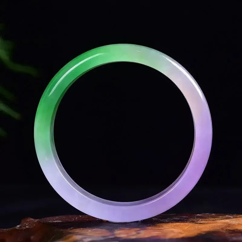 Natural Myanmar Emerald Bangle - Exquisite Three-Color Jade Bracelet for Women | Handmade Jewelry Gift | Perfect for Weddings, Parties & Special Occasions