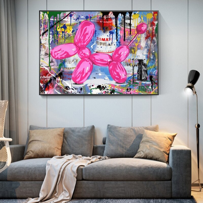 Balloon Dog Graffiti Wall Art - Colorful Modern Canvas Painting for Living Room, Bedroom & Office Decor | Unique Pop Art Home Decoration Gift Idea