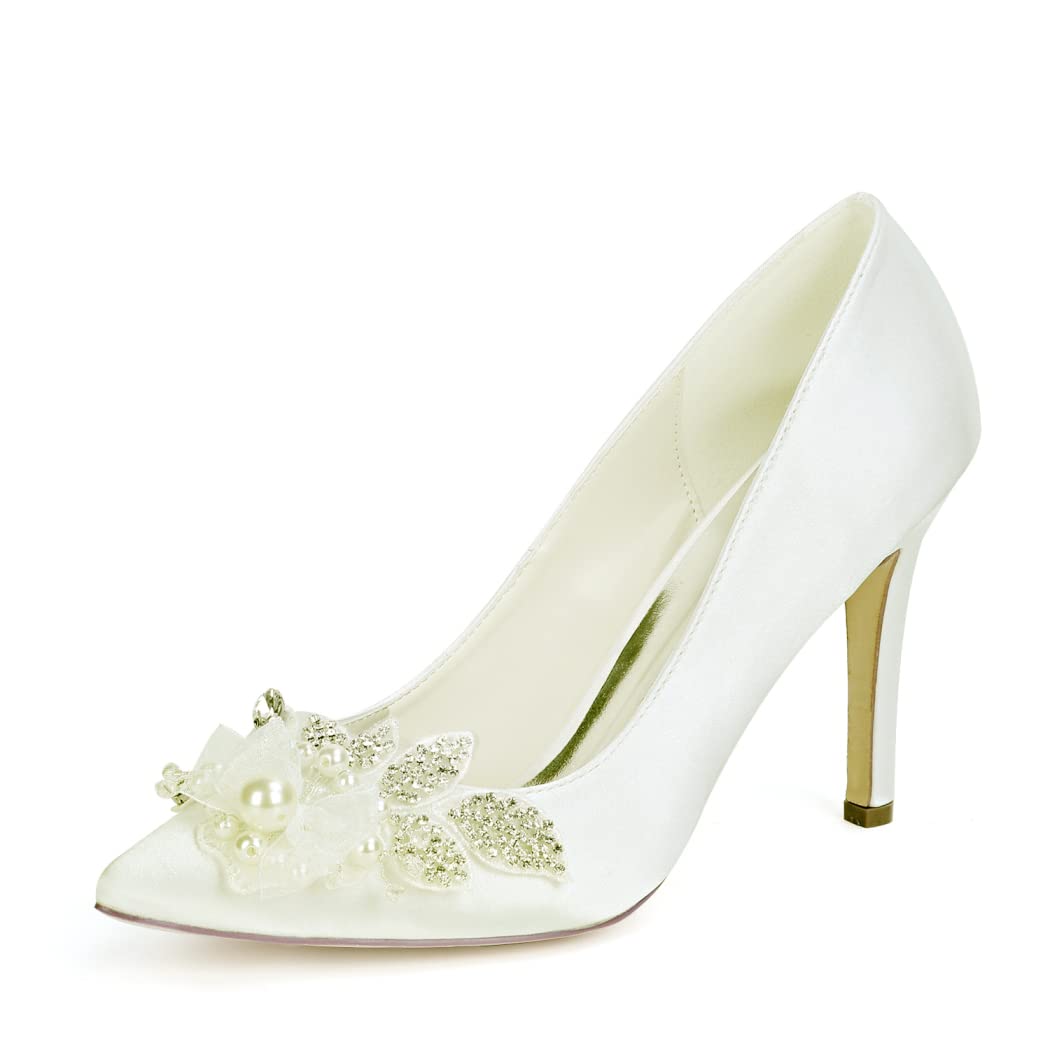 Elegant Pearl Satin Wedding Shoes for Bride - Closed Toe High Heel Bridal Shoes for Evening Party, Prom & Special Occasions | Perfect for Weddings, Formal Events & Romantic Dates