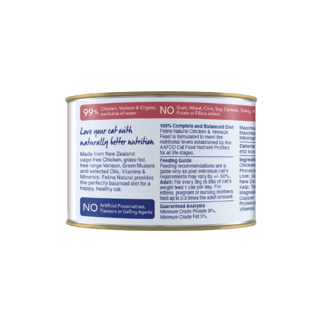 Feline Natural Grain-Free Cat Canned Food - Chicken & Venison Feast - 170g Wet Cat Food for Adult & Senior Cats - High Protein, All-Natural Ingredients - Perfect for Picky Eaters & Digestive Health
