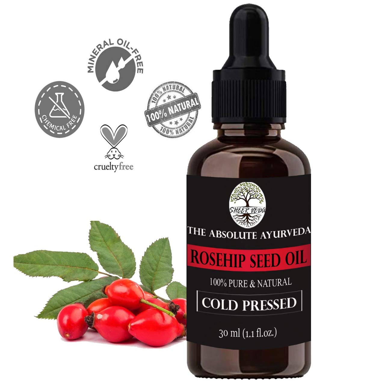 Pure Organic Cold-Pressed Rosehip Oil for Face & Hair - 100% Natural Skin Care & Hair Treatment - 30ml - Perfect for Dry Skin, Anti-Aging & Nighttime Hydration Routine