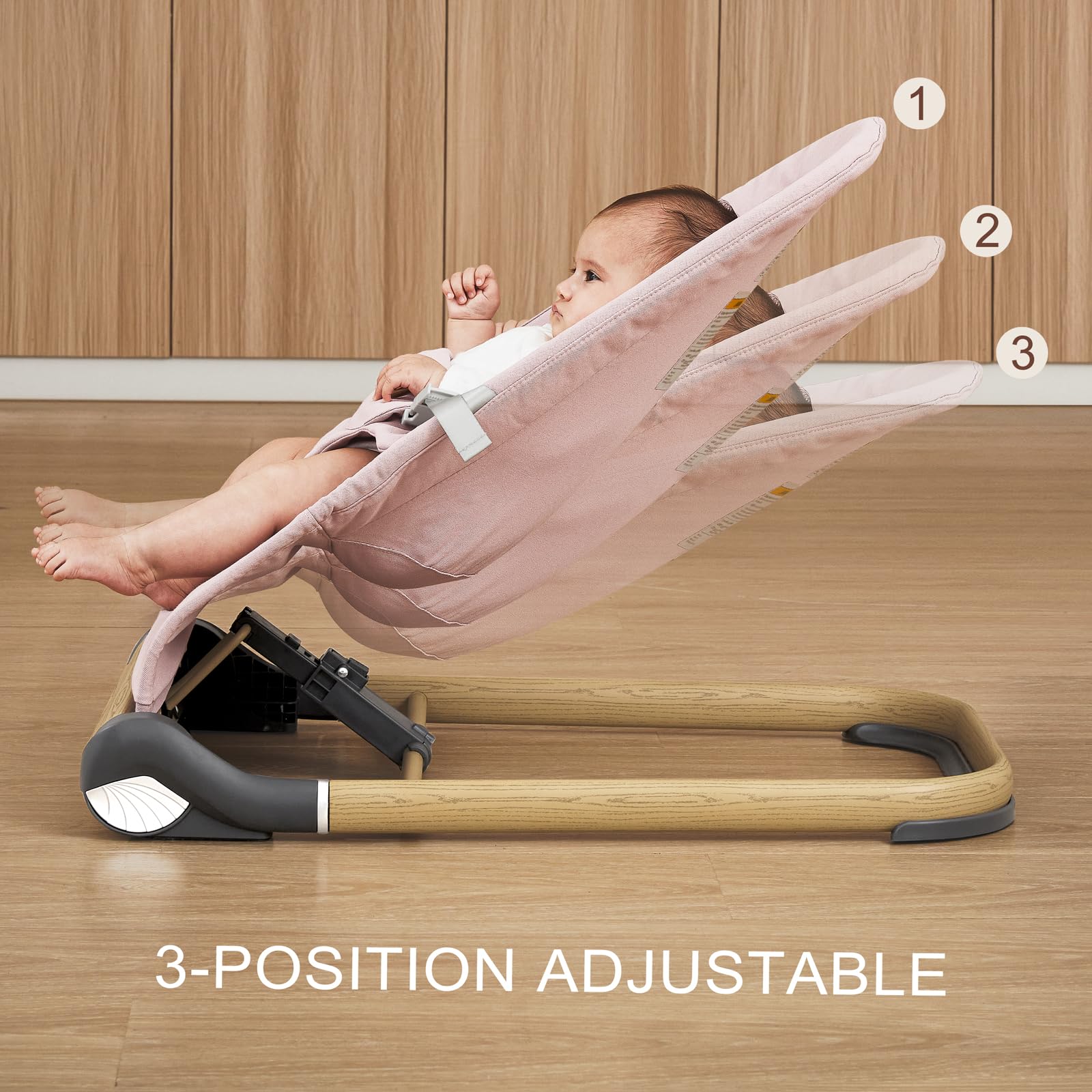 Foldable Baby Bouncer Seat - Adjustable Height Infant Bouncer with Soft Cotton Cover (Pink) | Portable & Lightweight for Home, Travel & Outdoor Use