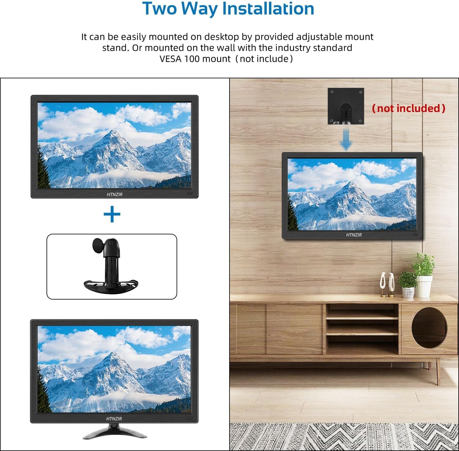 HTNZIR 15.6 Inch Portable Monitor - Full HD 1920x1080P, 99% sRGB, HDMI/VGA/BNC/AV/USB Ports, Built-in Speakers, VESA Mount - Ultra Slim LED Screen for Laptop, PC, Gaming & Office Work - Perfect for Travel, Business Presentations & Multi-Tasking