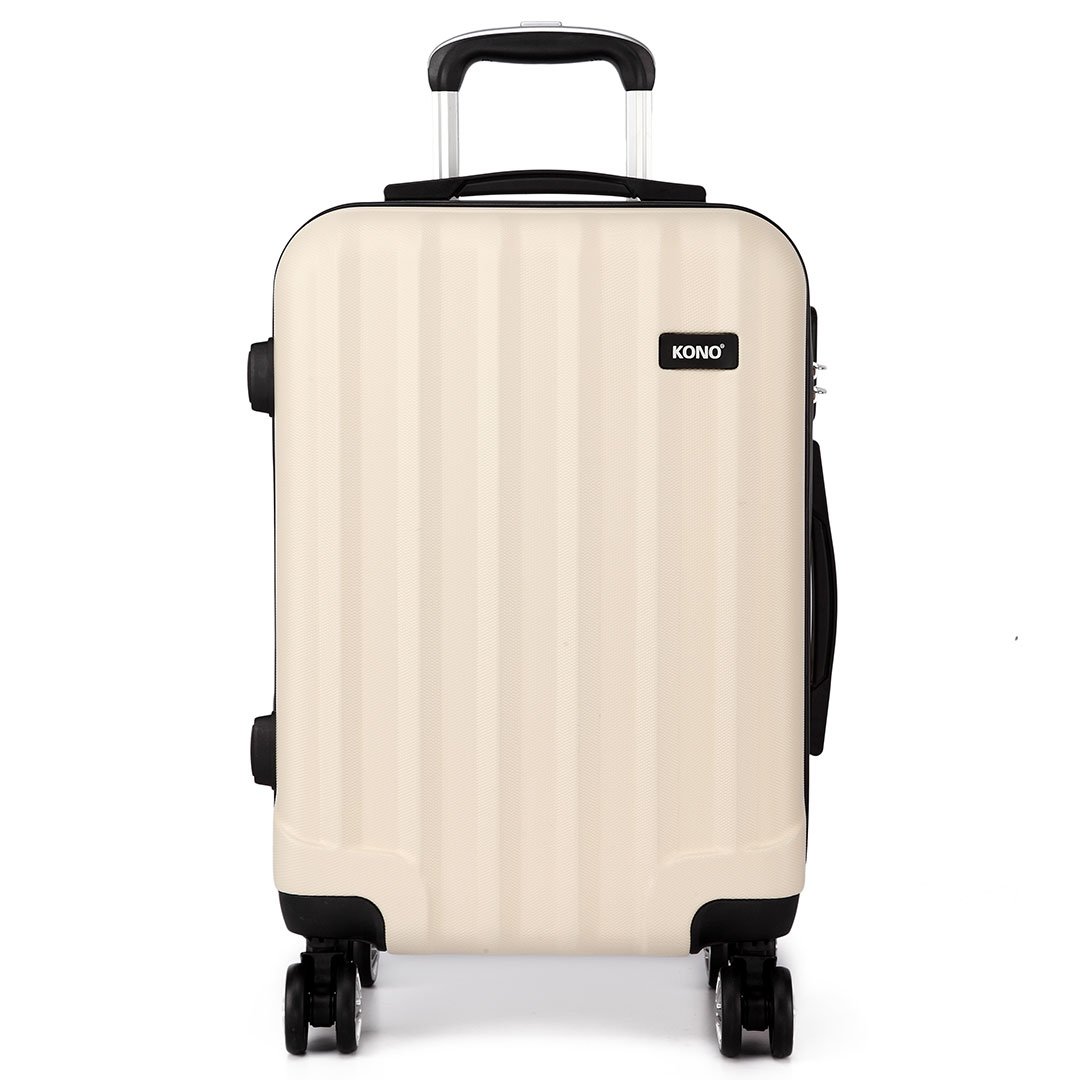 Kono 20 Inch Carry-On Luggage - Ultra Lightweight ABS Hard Shell Cabin Suitcase with 360° Spinner Wheels, TSA Lock & Expandable Design (Beige) - Perfect for Business Travel, Weekend Getaways & Airplane Cabin Use