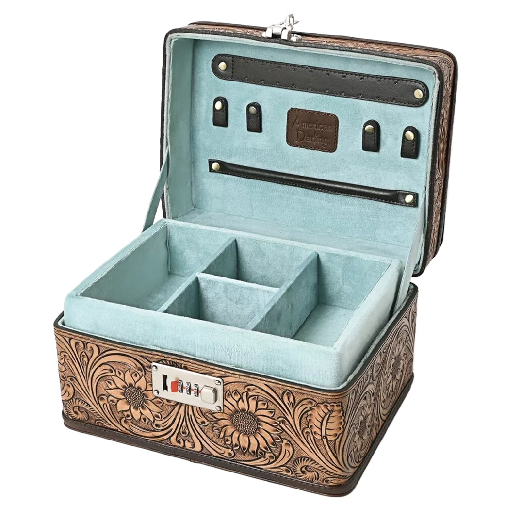 American Darling Hand Tooled Leather Jewelry Box - Premium Travel Jewelry Organizer for Women - Perfect for Gifts, Home Storage & Travel Accessories