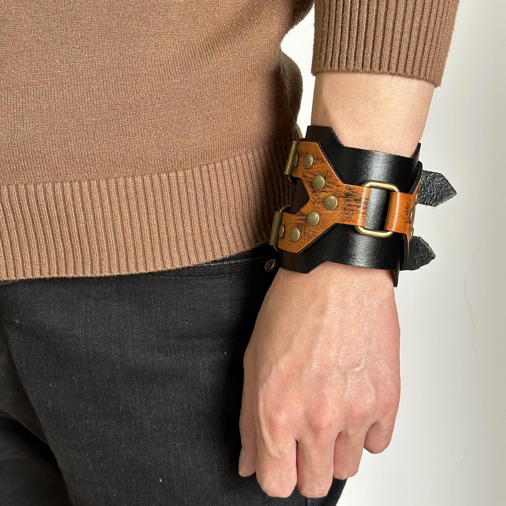 Punk Rock Wide Faux Leather Wristband - Adjustable Belt Buckle Arm Cuff Bracelet for Women & Men - Gothic Fashion Accessory for Concerts, Halloween & Alternative Style Outfits