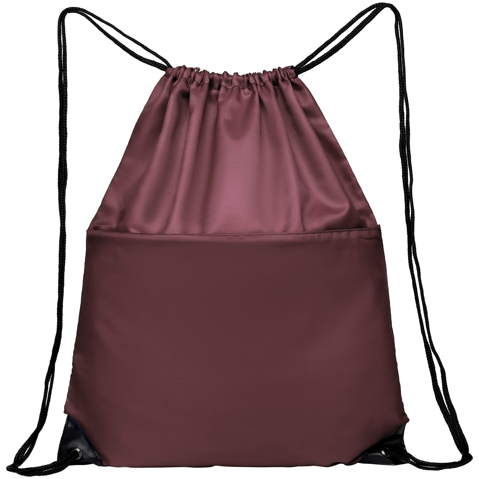 Foldable 210D Nylon Drawstring Backpack with Zipper Side Pocket - Lightweight Sports Gym Tote Bag for Men & Women (Burgundy) - Perfect for Workouts, Travel, and Everyday Use